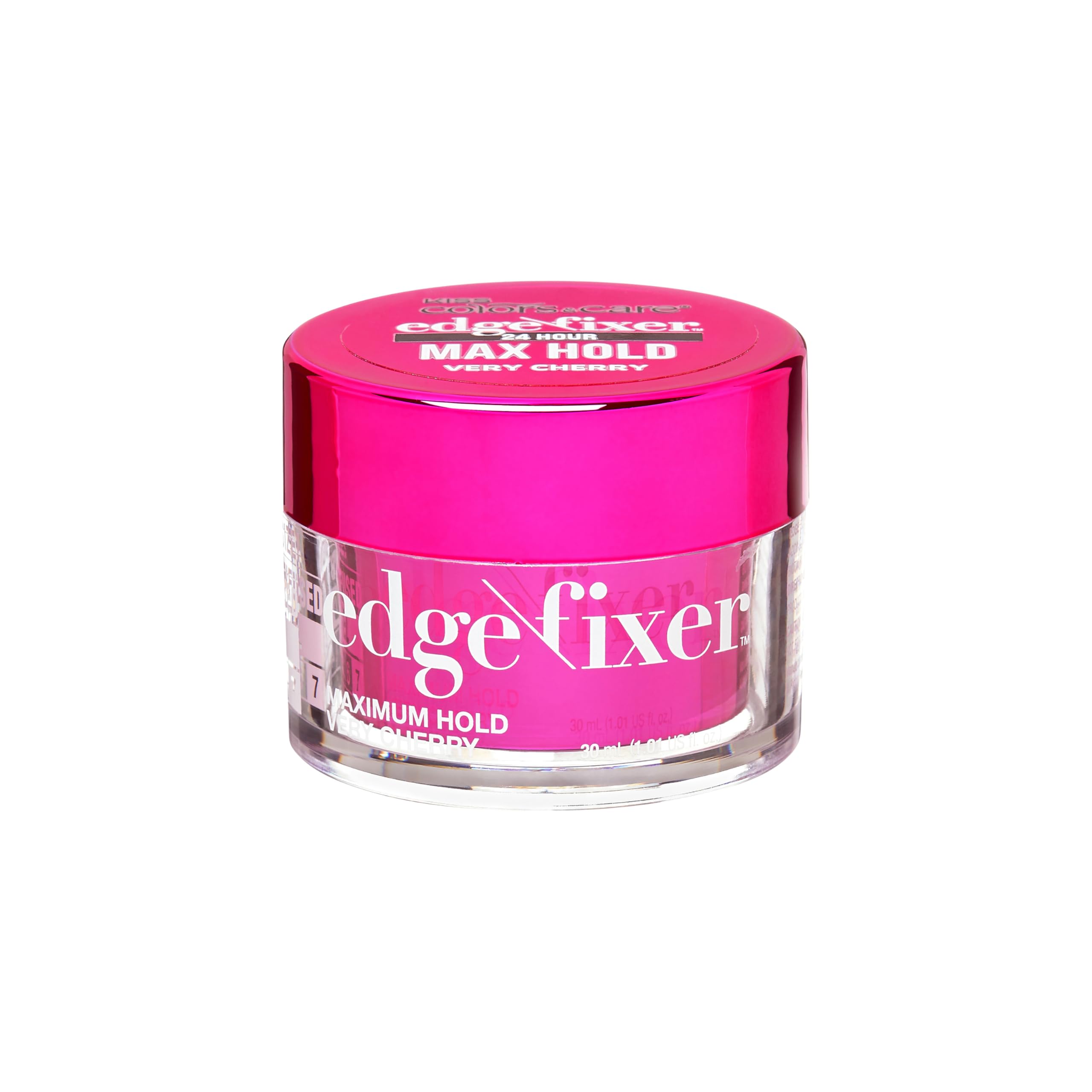 Photo 1 of KISS Colors & Care Maximum Hold Edge Fixer, 24 Hour Scented Styling Hair Gel with Biotin, Non-Greasy, Long-Lasting Moisture & Shine for All Hair Types, 30 mL (1.01 US fl. oz.), Very Cherry