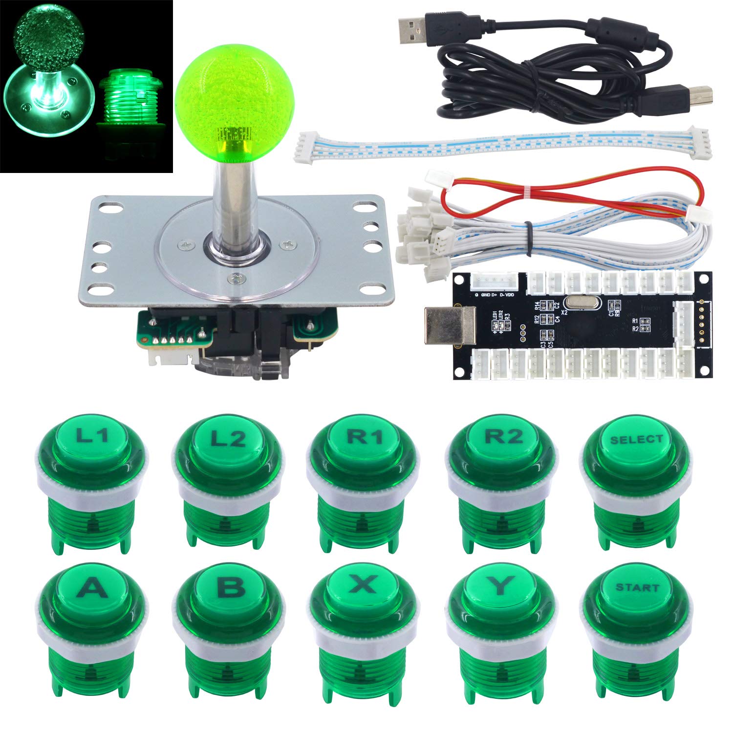SJ@JX Arcade Game LED DIY Kit Mechanical Keyboard Switch Arcade LED Button Joystick Controller Zero Delay USB Encoder for PC MAME Retropie Jamma