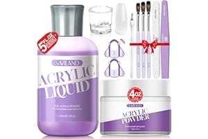 SAVILAND 9 OZ Acrylic Nail Kit - 4 OZ Clear Acrylic Powder and 5 OZ Acrylic Liquid with Acrylic Brush Nail Forms for Manicure Application Extension Nail Kit for Starters with Everything Home DIY Salon