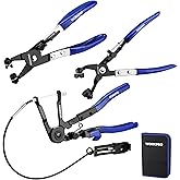 WORKPRO 3-Piece Hose Clamp Pliers Set with Pouch - 27" Long Reach Wire Spring Hose Clamp Plier & Angled Spring Clamp & Flat Band Pliers for Removal, Installation of Ring