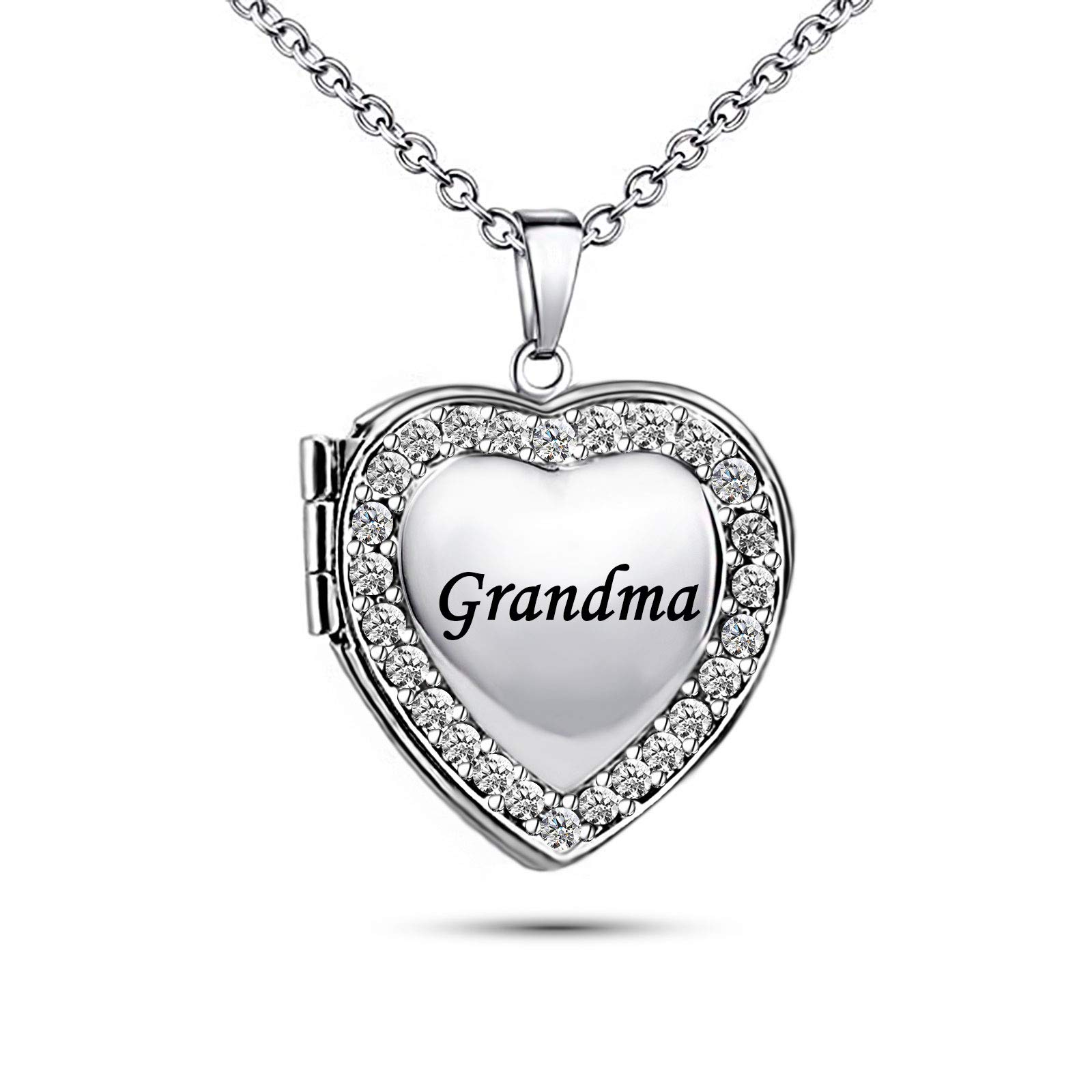 KunBead Jewelry Grandma Nan Ladies Heart Love Nice Dainty Photo Picture Locket Pendant Necklace for Women Girls