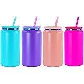 AGH 16oz Stainless Steel Can Tumbler with Lids and Straws,Double wall Rainbow Electroplate Drinking Cups,Reusable Water Tumbler with straws For Ice Coffe Juice Smoothie cup.4 Colors,4pack