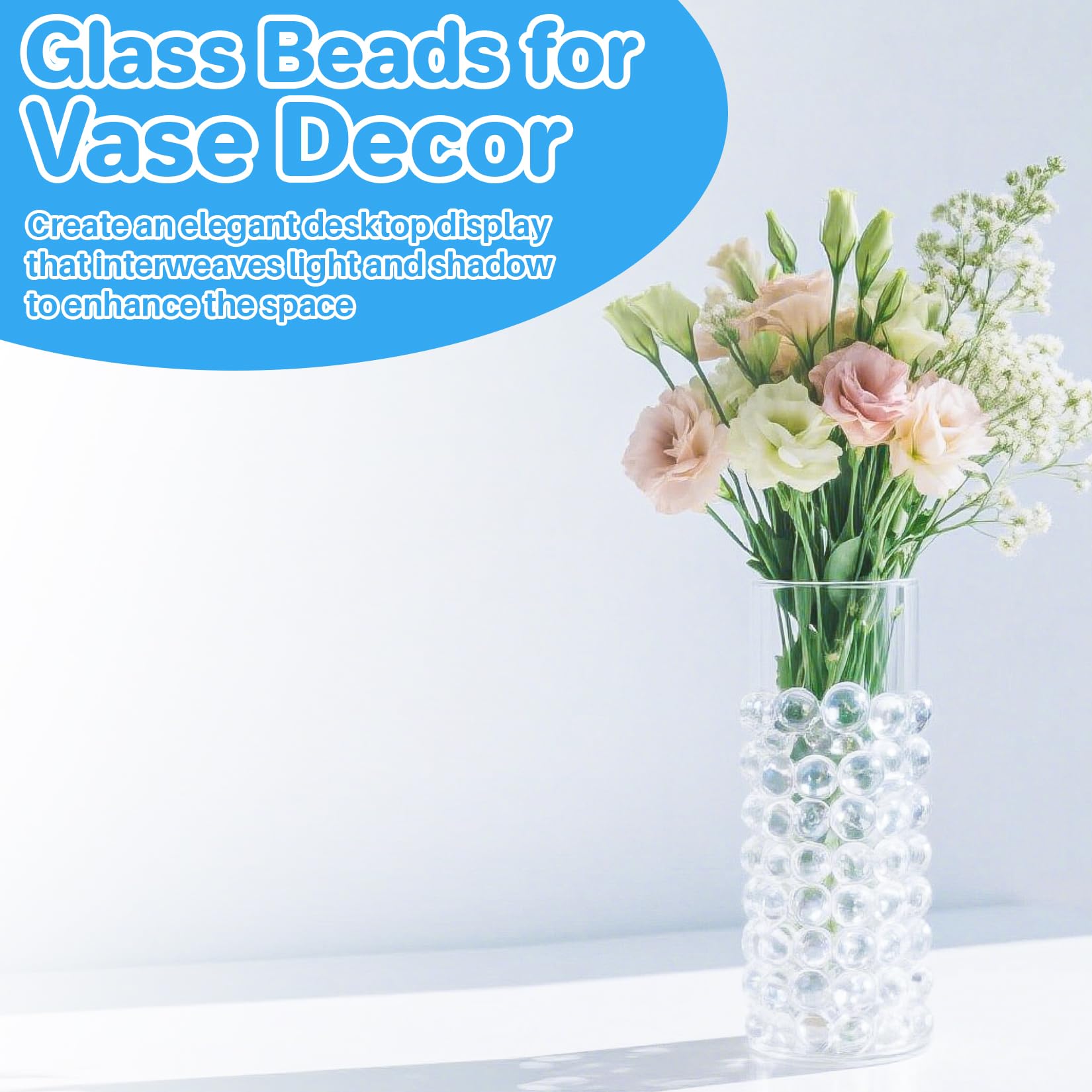 Sukh 190 Pcs Clear Marbles for Vase Filler - Small Round Glass Beads 0.39In Transparent Glass Marbles for Vases,Aquariums,Home Decoration,Games,1LB