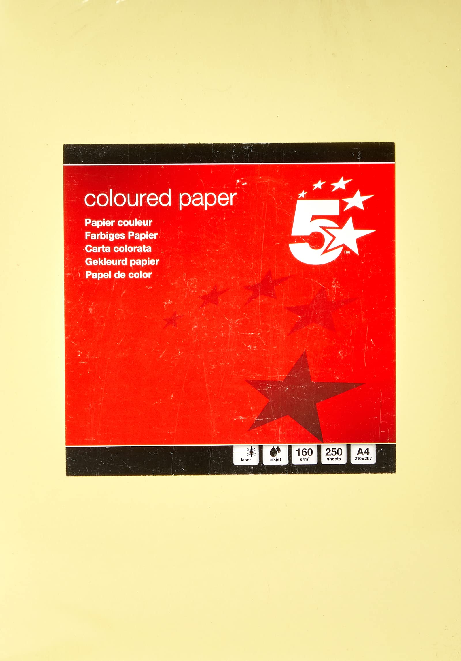 5 Star Coloured Card Multifunctional 160gsm A4 Light Yellow [250 Sheets]