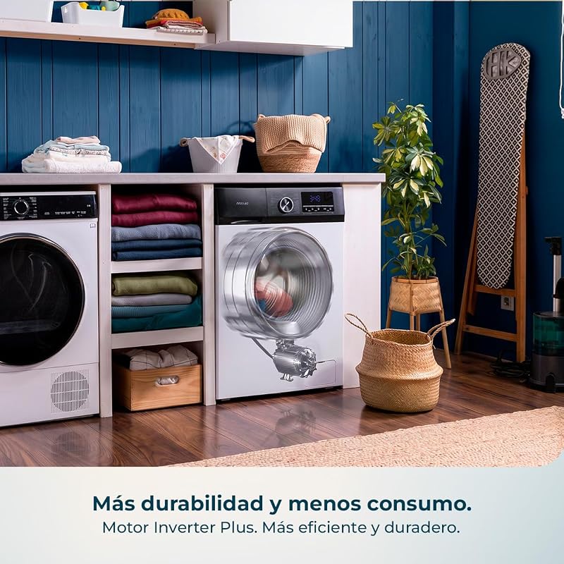 Lavadora 9 Kg Carga Frontal Bolero Dresscode 9500 Inverter A HairCatch Kit 1900W, 1400 rpm, Motor Inverter Plus, Bajo Consumo, 16 Programas, SteamMax, Delay Start, Blanco