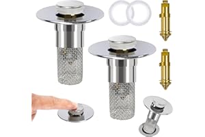 HRRTYUEG 2Pcs Bathroom Sink Drain Strainer Hair Catcher, Pop Up Sink Drain Stopper with Removable Stainless Steel Filter Basket, for US Universal Bathroom Kitchen Basin Sink Stopper Replacement
