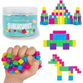 KOMARC GAMES StickiKubes, Mini Stacking Cubes that Stick to Anything, Non Toxic Kid Safe Sticky Blocks, Creative Construction Toy - 125 Cubes, 5 Neon Colors, Tub