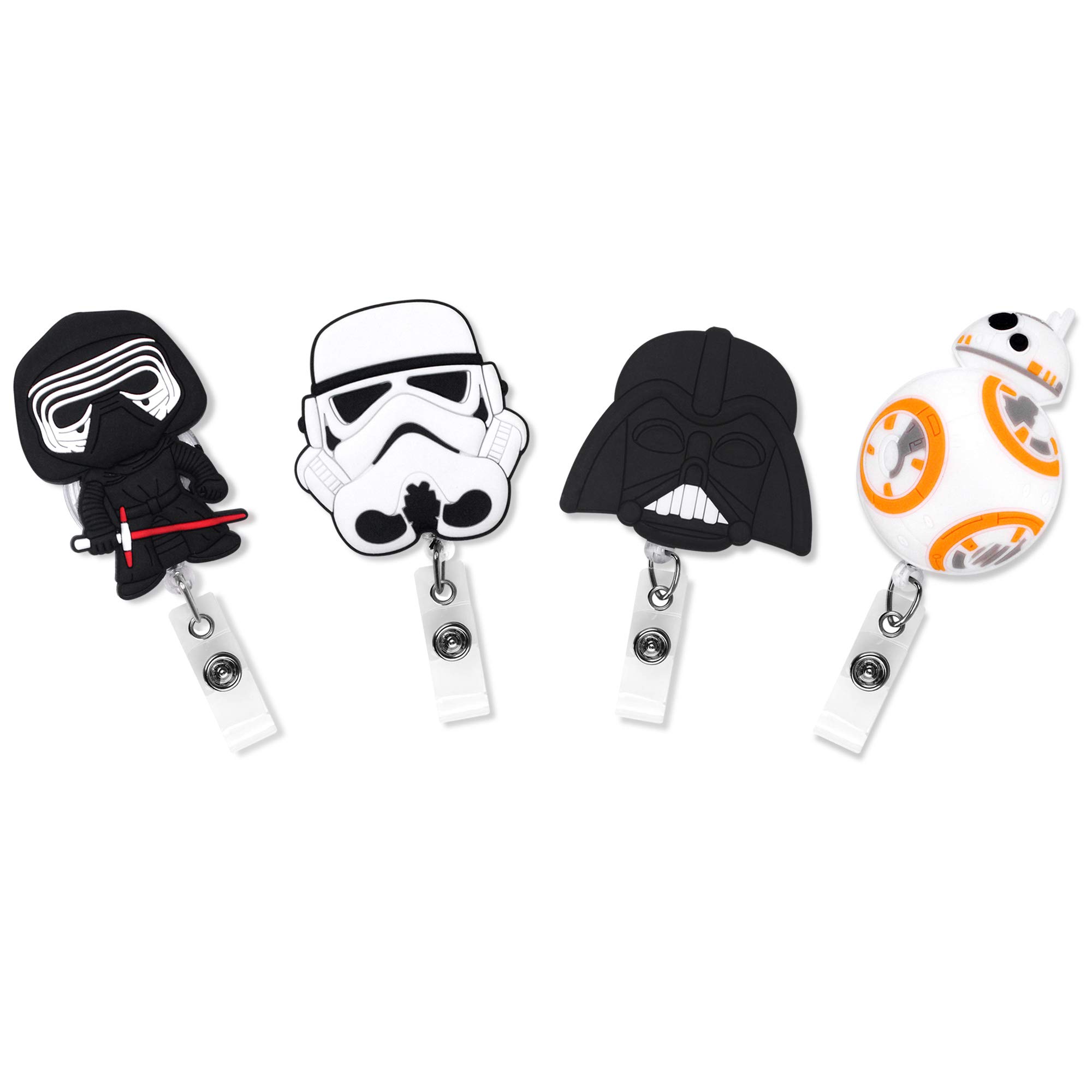 4 Pcs Set Star Movie Calm and Storm Badge ID Clip Reel Retractable Holder Office Work Nurse Name Badge Tag Clip On Card Holders Cute - 30 inch Cord Extension