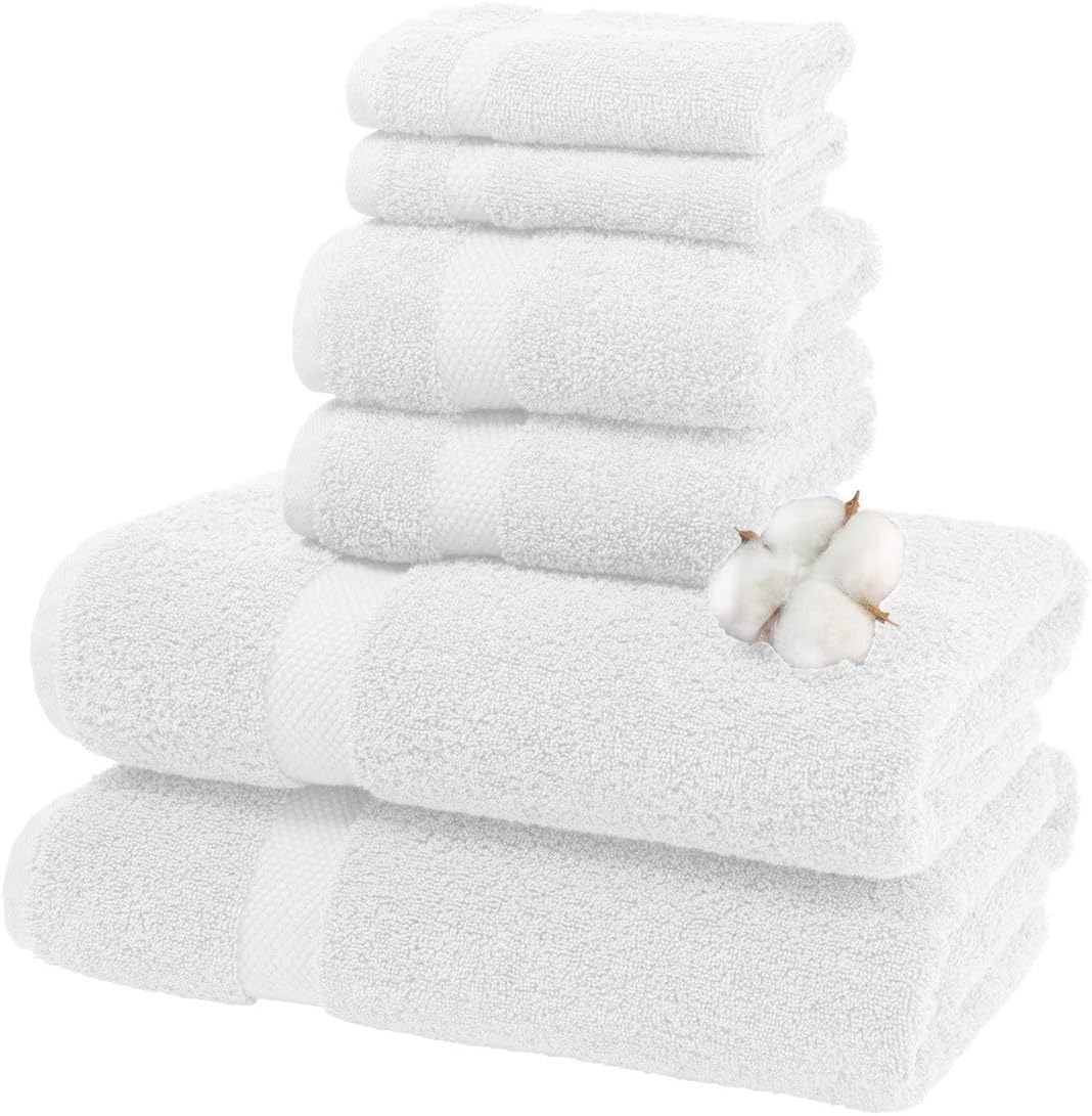 Luxury White Bath Towel Set - Combed Cotton Hotel Quality Absorbent 8 Piece Towels | 2 Bath Towels | 2 Hand Towels | 4 Washcloths [Worth $72.95] 8Pc | White: Home & Kitchen