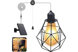 flowlamp Solar Pendant Light for Outdoor Indoor, Solar Powered Chandelier Waterproof Hanging Retro Shed Lights with Pull Cord Switch E27 Base LED Edison Bulb for Gazebo Garage Barn Patio Garden