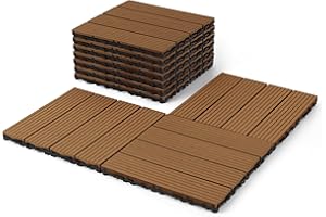 Composite Interlocking Deck Tiles Outdoor, 12in x 12in Waterproof Decking Tiles Outdoor, Wood Grain Deck Tiles for Patio Balc
