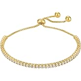 KISPER Adjustable Tennis Bracelet for Women - 18K White Gold or Gold Plated Round Cut AAAAA CZ, 2mm/3mm/4mm Dainty Cubic Zirconia Bracelet, Elegant Gift