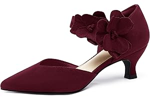 Coutgo Womens Low Kitten Heels Dressy Shoes Comfortable Closed Toe Flower Slip on Formal Party Dance Heeled Pumps