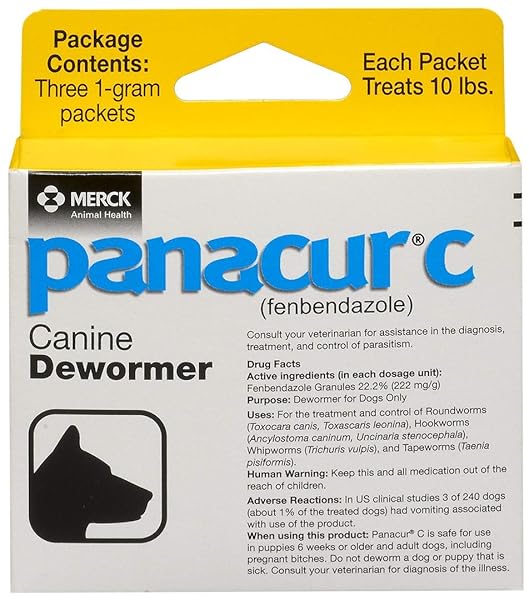 PANACUR C CANINE DEWORMER (FENBENDAZOLE), 1 GRAM, YELLOW, 3 COUNT (PACK OF 1)