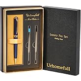 Urhomefull Blue Ballpoint Pen with Real 24K Gold Finish, Luxury Pen with 2 Black and 1 Blue Refill, Nice Pen for Men Women Birthday Graduation Christmas Gifts