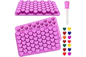 DROPOWER 3Pack Heart Silicone Candy Molds Mini Valentine Chocotale Baking Mold for Gummy, Wax Melts, Jelly, Ice Cube, Candle, Handmade Treats with 1Pc Dropper Purple