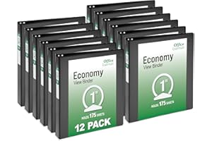Office Essentials Economy View 3 Ring Binders, 1" Round Rings, 1.4" Spine, 175-Sheet Capacity, Black Binders (12-Pack of 03425)