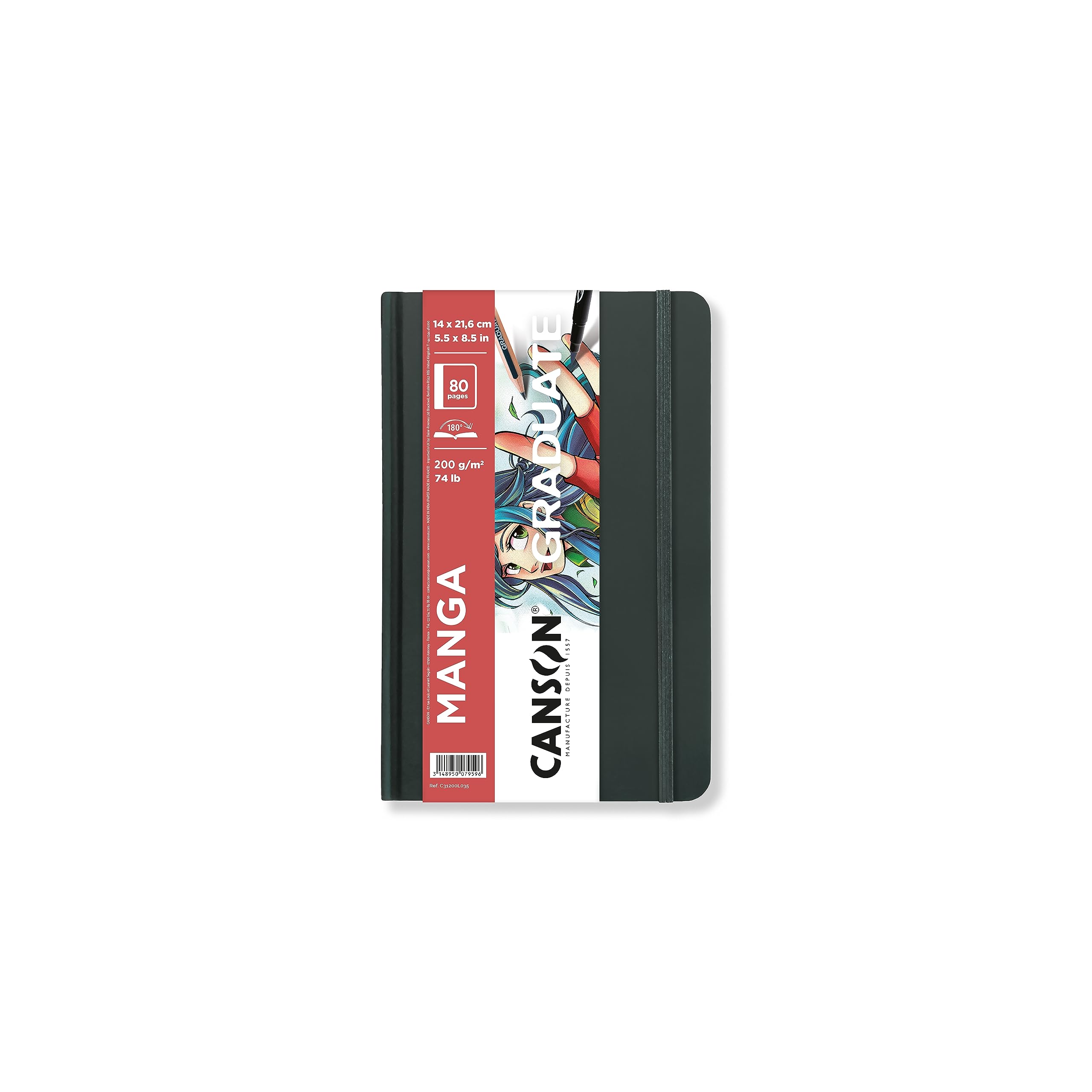 CANSON Graduate Hardbound Manga Book, 200gsm 14 x 21.6cm, Smooth Paper, 40 White Sheets, for Artist Students