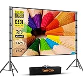 TOWOND Projector Screen and Stand, 150 inch Indoor Outdoor Projection Screen, Portable 16:9 4K HD Rear Front Movie Screen with Carry Bag Wrinkle-Free Design for Home Theater Backyard Cinema