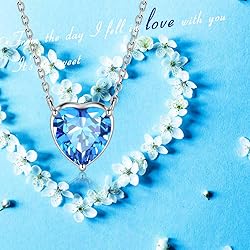 March Birthstone Necklace Tiny Hearts Love Pendant