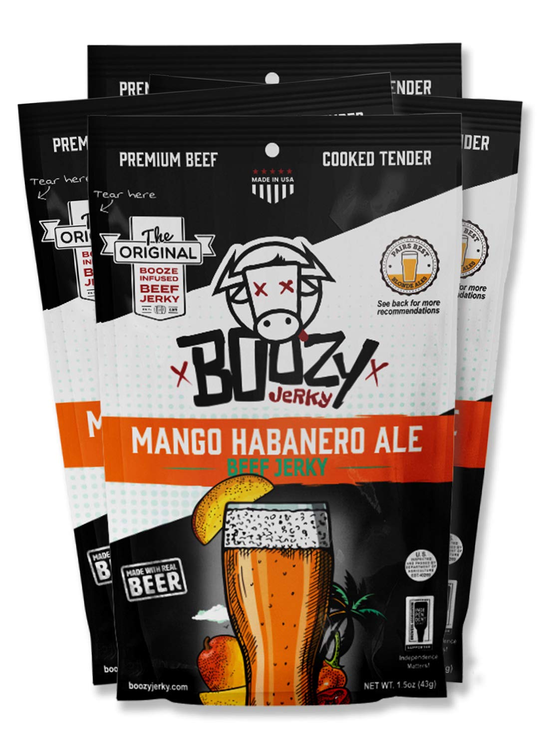 Boozy Jerky Craft Beer Infused Mango Habanero Ale Beef Jerky Variety 2 pack All Natural High Protein Premium Marinated Small Batch