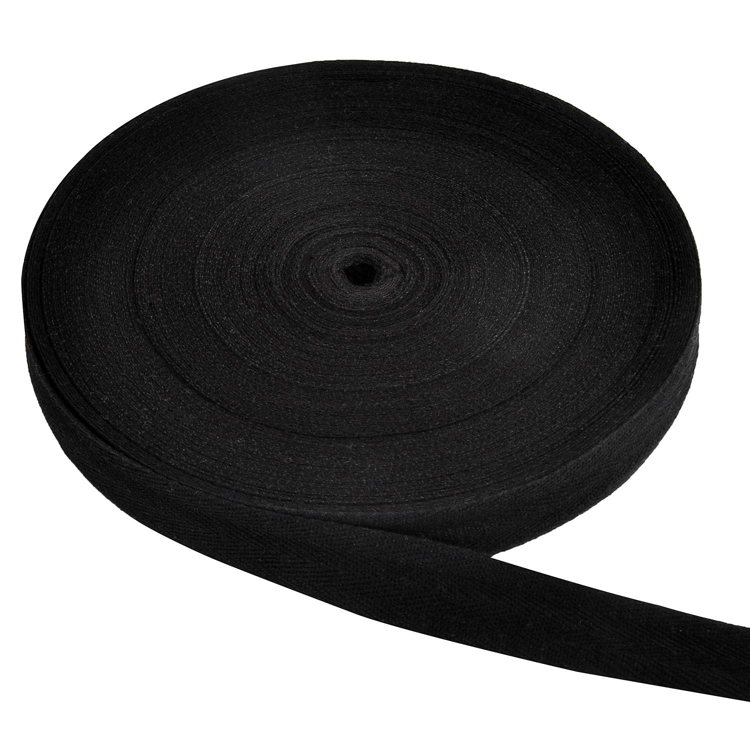 Berolle 50 Yards Natural Cotton Twill Tape Herringbone Tape Cotton Twill Webbing for Gift Wrapping Craft Home Decoration Sewing (Black, 1")