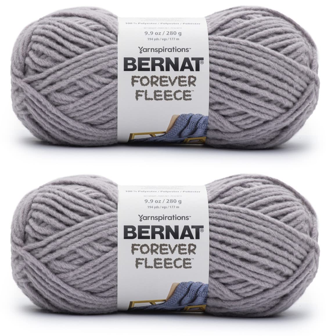 Bernat Forever Fleece Lunar Gray Yarn - 2 Pack of 280g/9.9oz - Polyester - 6 Super Bulky - 194 Yards - Knitting/Crochet