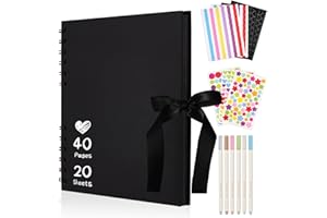Mauproy 8 x 8 Inch Small Black Scrapbook Album, 40 Pages Photo Album with Black Pages, Kraft Paper Hardcover Memory Book with DIY Accessories Kit for Weeding Travel Christmas