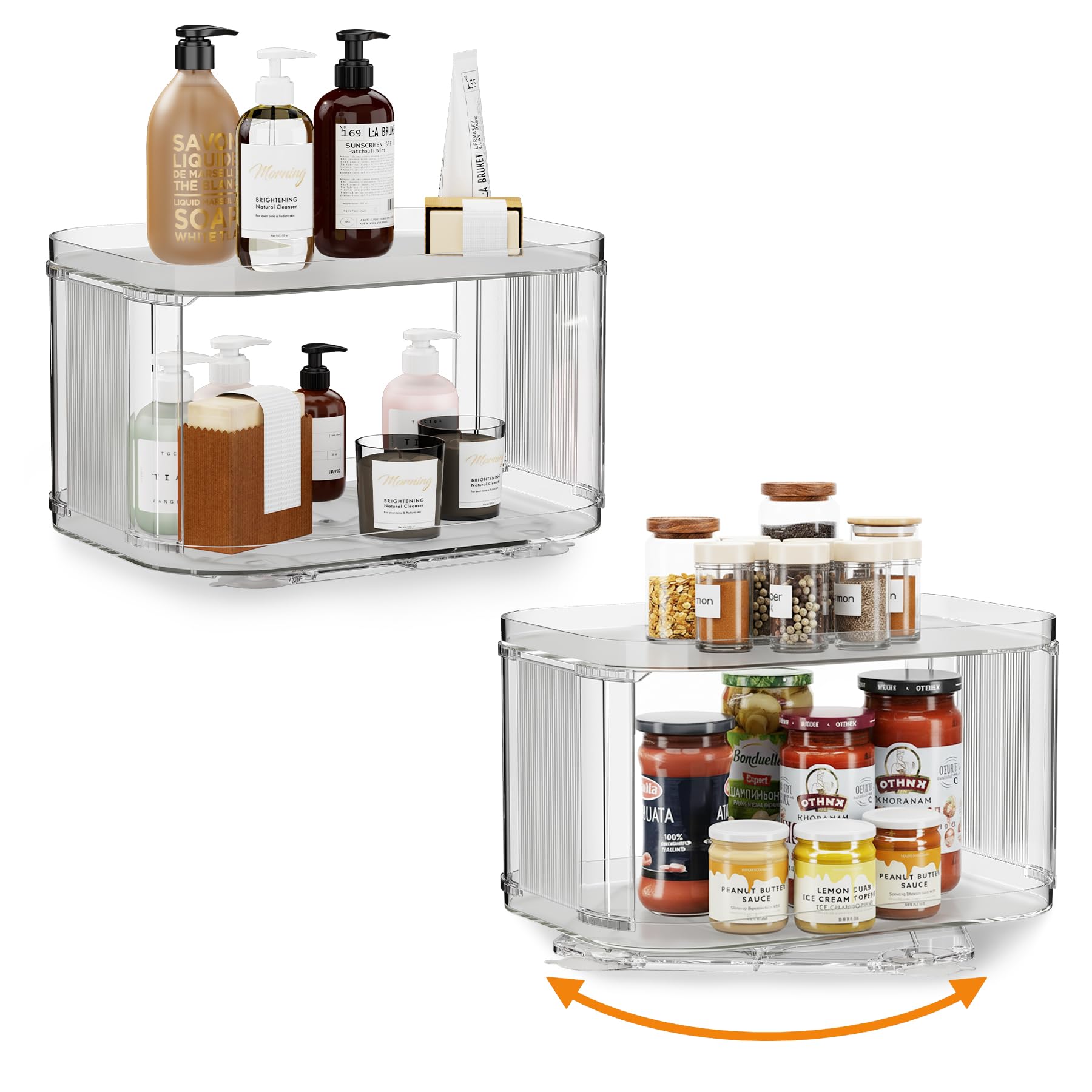 Photo 1 of FIRJOY Lazy Susan Organizer for Cabinet, Pantry, Countertop (2 Tier 14" x 10" Clear - 2 Pack, Rectangular)