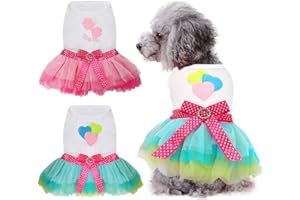 HYLYUN Small Dog Dress 2 Packs - Cute Tutu Princess Dress Heart & Lip Printed Puppy Dresses for Girl Small Dogs in Summer S