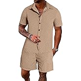 UOUA Mens Velour Tracksuit 2 Piece Outfits Short Sleeve Button Down Shirt and Short Sets Casual Sweatsuits