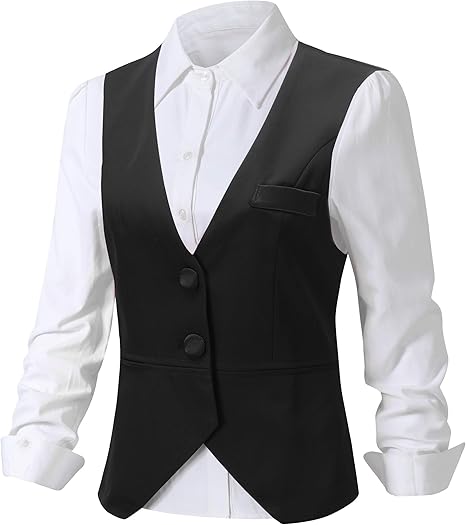Foucome レディース Vネック スーツ ベスト 2ボタン フォーマル ビジネス タキシード ウエストコート ノースリーブ ジャケット コート トップ ベスト 通販 Amazon