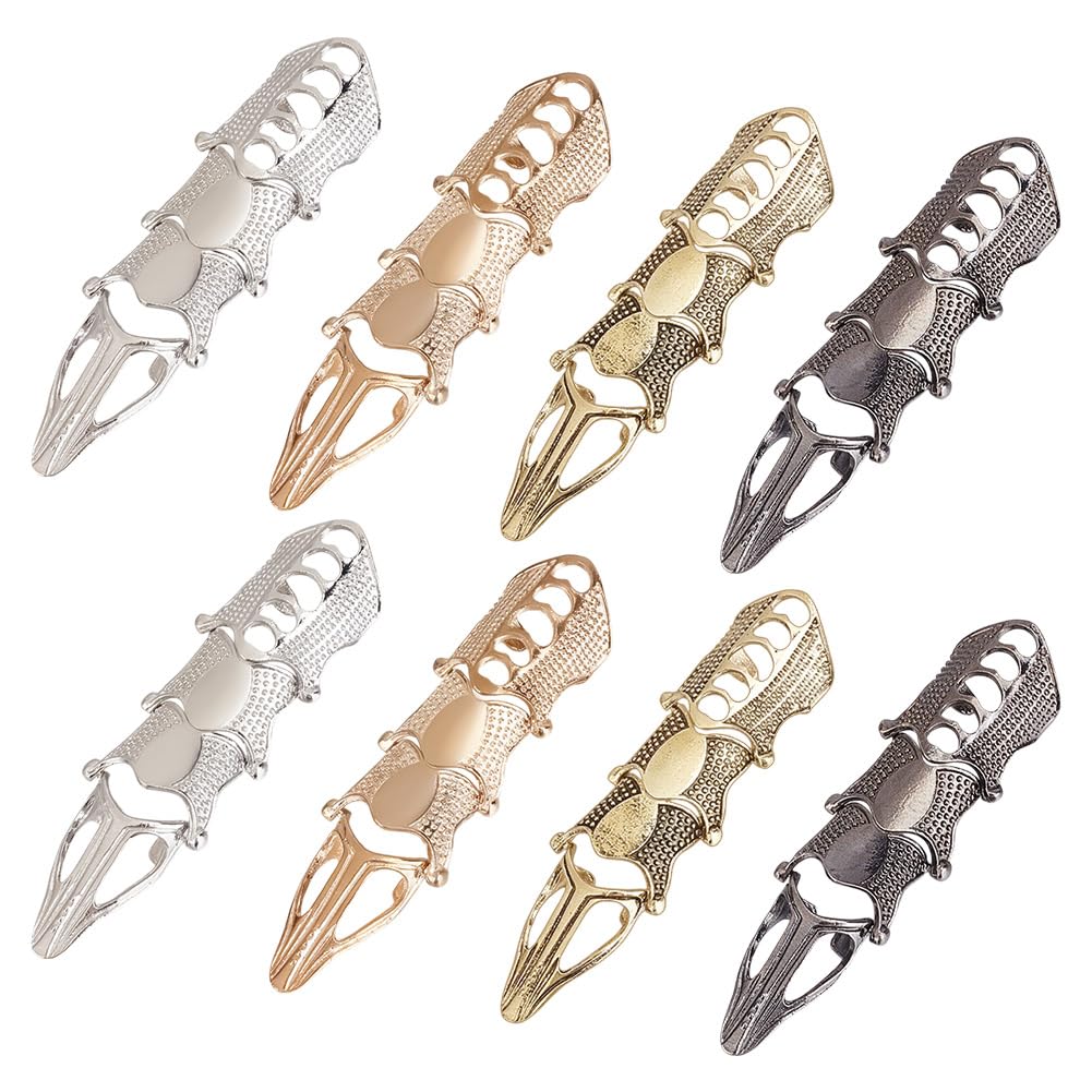 DELORIGIN 8Pcs 4 Colors Finger Claws Alloy Finger Protectors, Punk Full Armor Knuckle Joint Claw Finger Ring Set, Steampunk Accessories Full Finger Ring for Women Men Jewelry Halloween Cosplay Party
