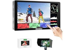 FEELWORLD P6XL 6 Inch Camera Monitor, 1200nit IPS Touch Screen 1920x1080 Built-in 3000mAh Battery Camera Field Monitor with Sunshade, Video Assist HDR Waveform Focus Peaking 3D LUT 4K HDMI