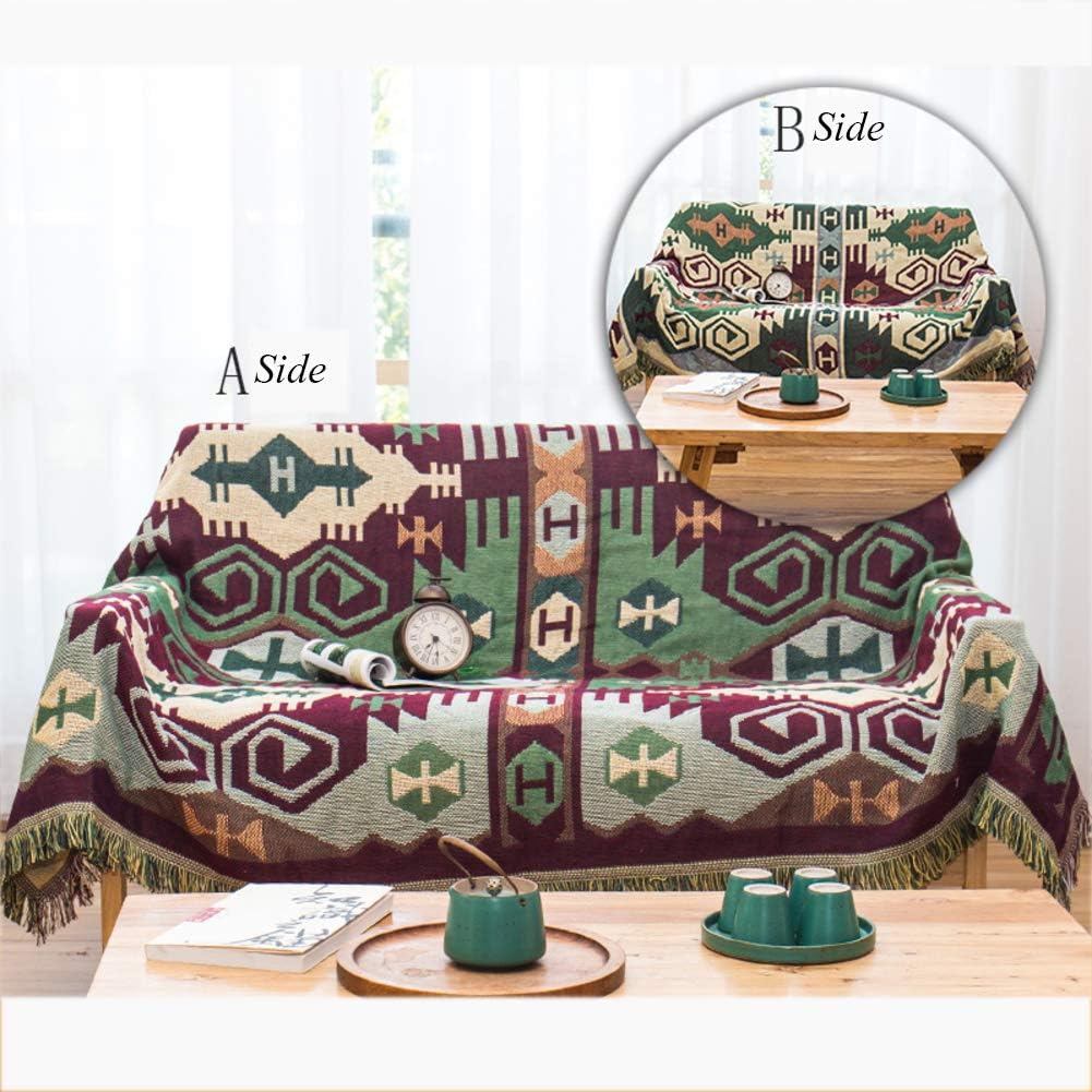 Amazon Com Wjymbk Bohemian Sofa Couch Cover Full Cotton Reversible Couch Shield Sofa Slipcover Sofa Throw Blanket Tassels Knitted Table Cloth E 90x180cm 35x71inch Home Kitchen