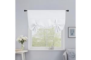 NICETOWN Blackout Roller Shades for Bathroom Windows, Rod Pocket Tie Up Window Shade Light Reducing Curtains for Kitchen, Door Blind Short Curtains, 1 Panel - 46" Wide by 48" Long, Pure White