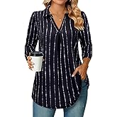 Bulotus 3/4 Length Sleeve Womens Tops Dressy Casual V Neck Collared Blouses Work Office Tunics 2026 Spring Summer