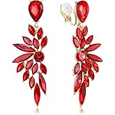 BriLove Clip-on Earrings for Women,Gorgeous Shiny Rhinestones Marquise Cluster Leaf Drop Earring for Wedding Party Prom Jewelry Accessories