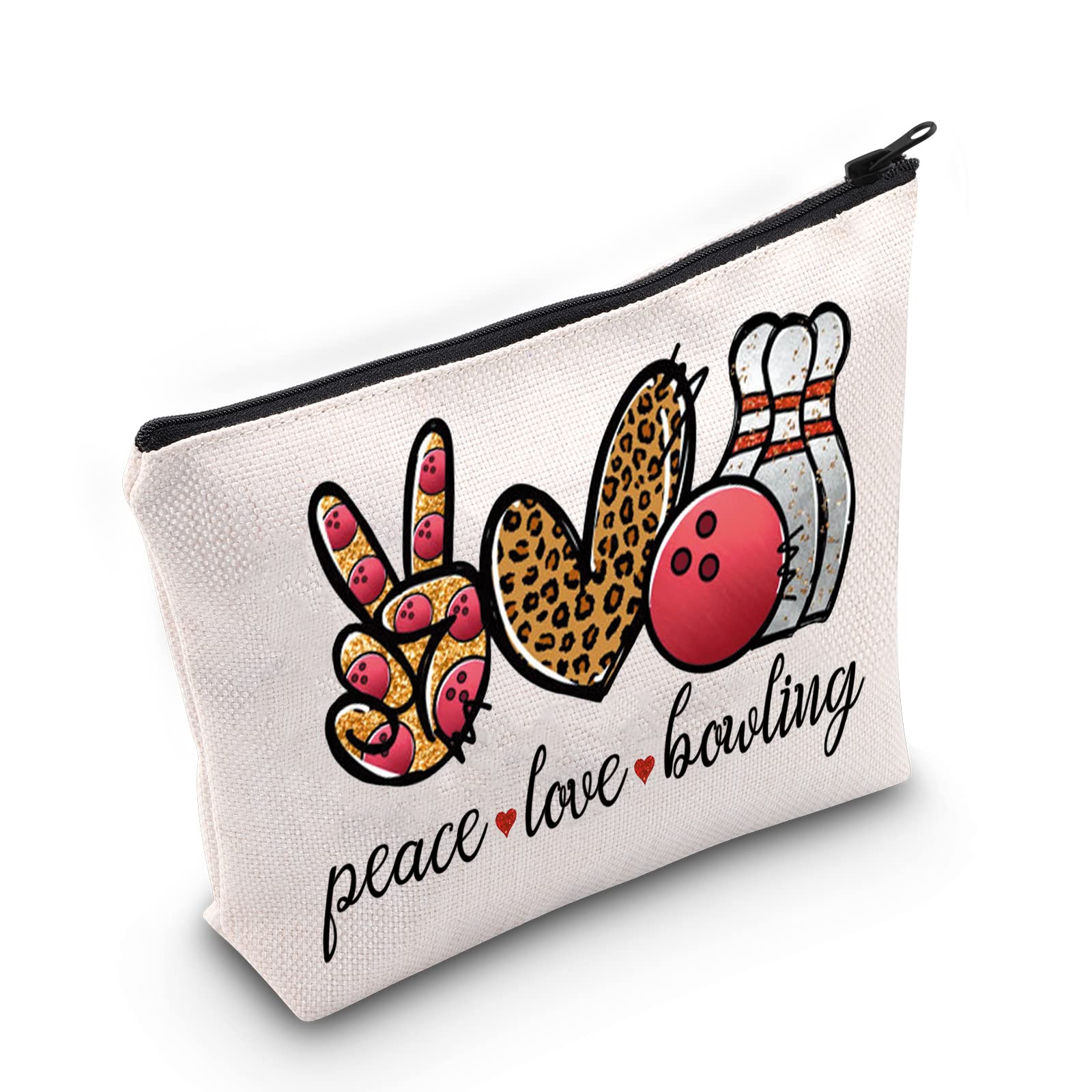 WZMPA Bowling Cosmetic Makeup Bag Bowling Lover Gifts Peace Love Bowling Ball Zipper Pouch For Women Girls, Peace Love Bowling, Fit