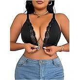 MakeMeChic Women's Plus Size Bra Floral Lace Front Closure Spaghetti Strap Bralette Underwear