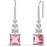 18K White Gold Plated Sterling Silver Square Princess Cut Cubic Zirconia Drop Dangle Earrings for Women Hypoallergenic Statement Earrings Gifts for Women Mom