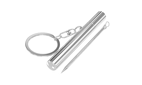 BMTick tragbarer, minimalisitischer, schmaler Zahnstocherhalter mit Edelstahl-Zahnstocher