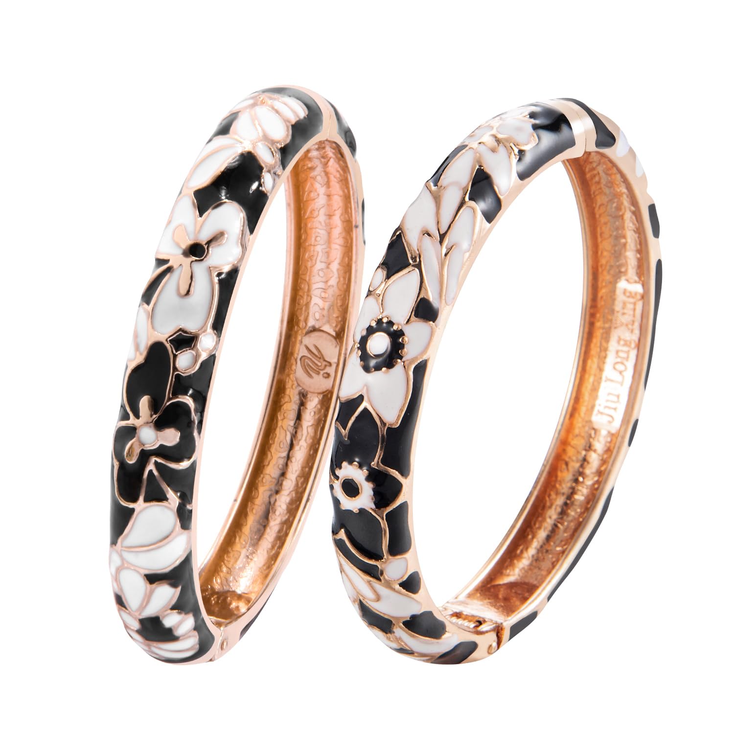 UJOY Enamel Wide Bangle with Gold Trim for Women, Handmade Enamel Wide Bracelet for Lady Jewellery, Black Rhinestone Cuff Jewellery keepsake Black Jewelery Bracelet, Gold Black Bangles for Women — image 1