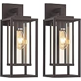 18" Outdoor Wall Light Fixtures Waterproofed Exterior Lantern W/Sturdy Rectangular Double Cage In Old Rust &Clear Tempered Gl