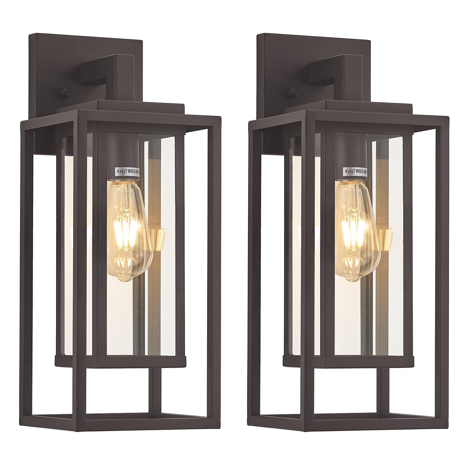 Photo 1 of 18" Outdoor Wall Light Fixtures Waterproofed Exterior Lantern W/Sturdy Rectangular Double Cage In Old Rust &Clear Tempered Glass,Sconce Mounted For House Patio,Front door,Porch,Garage Lighting 2Pack