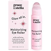 grace & stella Under Eye Brightener with Rose Quartz Rollerball - Centella Asiatica & Caffeine Under Eye Serum for Dark Circl