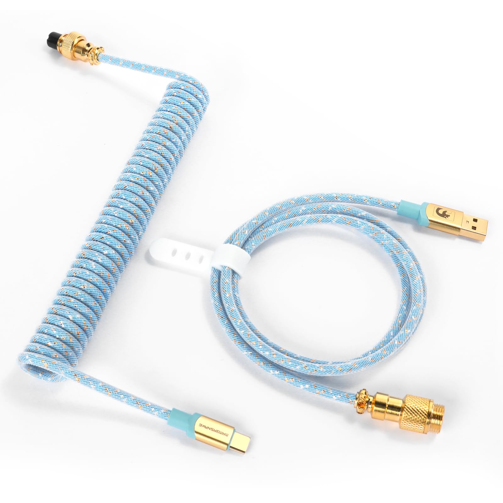 XINMENG X MAMBASNAKE C03 Coiled Keyboard Cable, Type-C HyperSpeed Line with 8KHz Return Rate, Nylon Braided Extendable Custom USB-C Cable with Metal Aviation for Gaming Keyboard/Phone - Light Blue