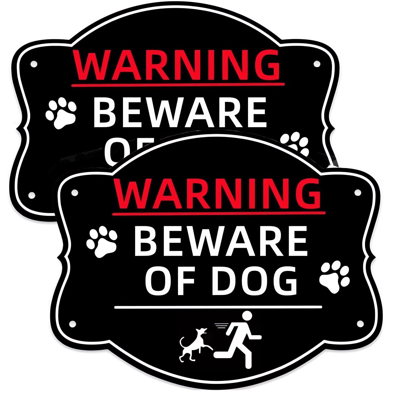 E-HORDE 2 Pack Beware of Dog Sign, 10"x 8" Dog Warning Sign,Reflective Rustproof Aluminum Yard Warning Sign, Fade Resistant, UV Protected, Weatherproof Warning Dog Signs (Black Red)