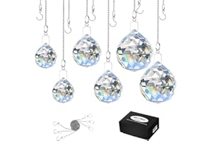 MerryNine 6 Pcs Clear Crystal Ball Prism Sun Shine Catcher Rainbow Pendants Maker, Hanging Crystals Prisms for Windows, for Feng Shui (30mm/40mm/50mm 6Pack)