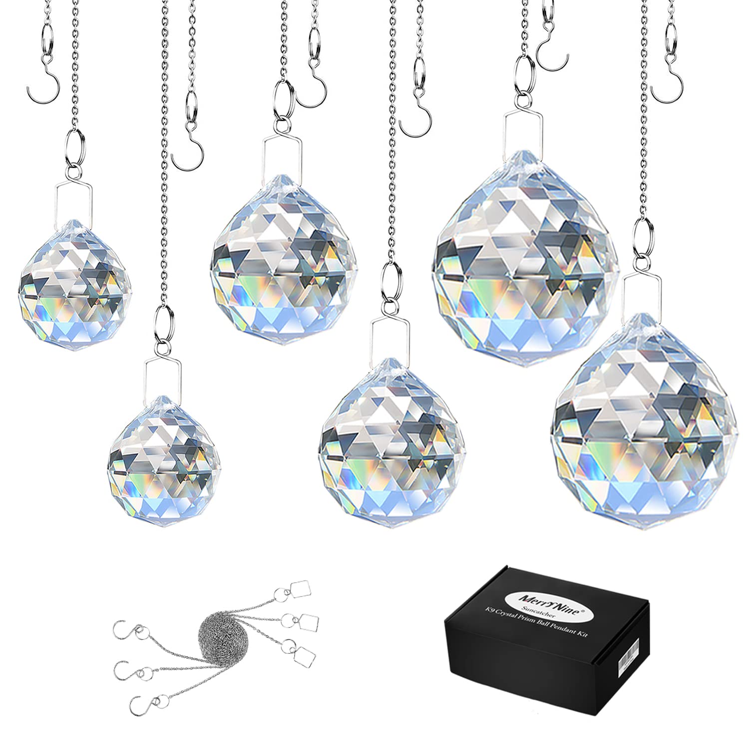 MerryNine Clear Crystal Ball Prism Sun Shine Catcher Rainbow Pendants Maker, Hanging Crystals Prisms for Windows, for Feng Shui, for Gift (30mm40mm50mm)